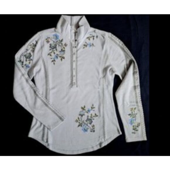SUNDANCE Alpenwild Embroidered Thermal Henley Top Shirt Blue 100% Cotton Small - Picture 2 of 2